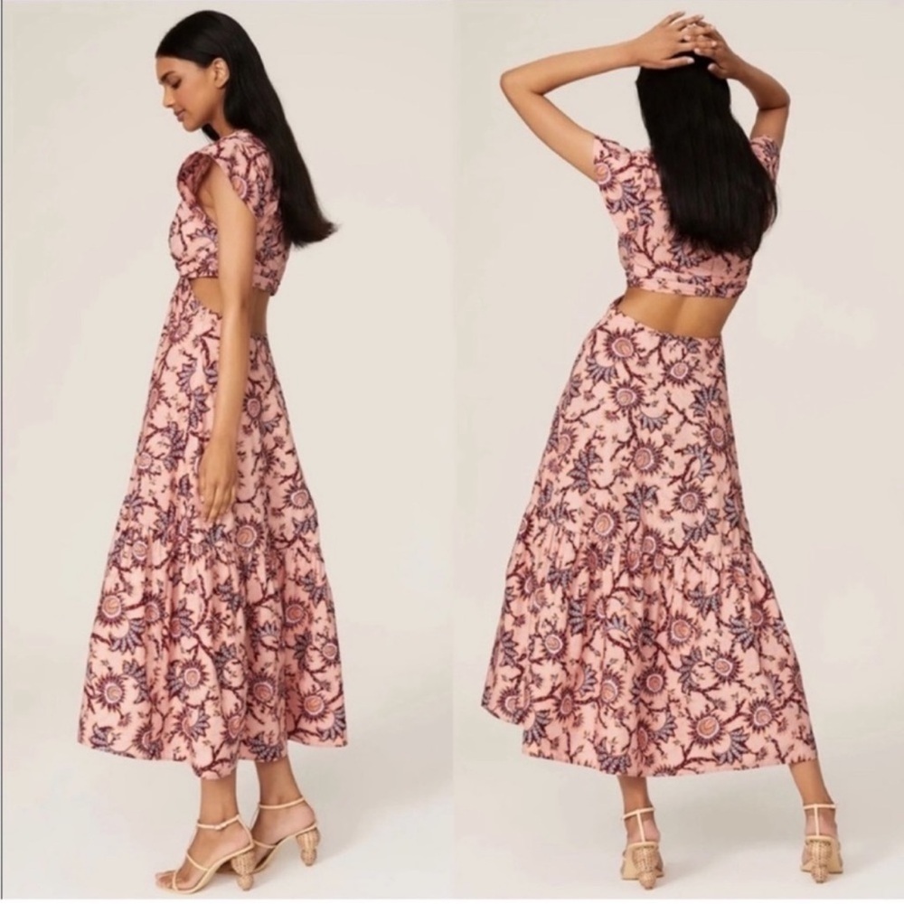 A.L.C. Alexandria Cotton Dress Salmon Red Floral Carlinal Print in Size 6 - Picture 5 of 13